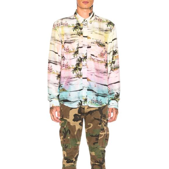 AMIRI Beverly Hills Hawaiian Long Sleeve Shirt Silk Rainbow Sz M {Q39} - Picture 2 of 8